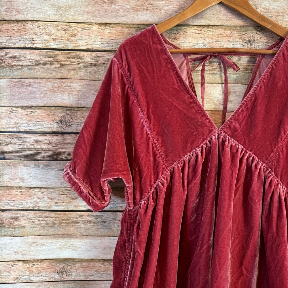 Free People Ivy Mauve Pink Crushed Velvet V Neck Mini Dress Size Small - Picture 2 of 12
